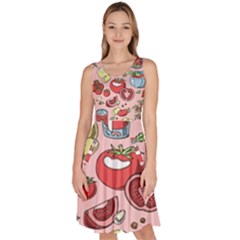 Tomato-seamless-pattern-juicy-tomatoes-food-sauce-ketchup-soup-paste-with-fresh-red-vegetables Knee Length Skater Dress With Pockets by uniart180623