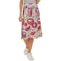 Tomato-seamless-pattern-juicy-tomatoes-food-sauce-ketchup-soup-paste-with-fresh-red-vegetables Midi Panel Skirt by uniart180623