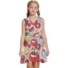 Tomato-seamless-pattern-juicy-tomatoes-food-sauce-ketchup-soup-paste-with-fresh-red-vegetables Kids  Sleeveless Tiered Mini Dress by uniart180623