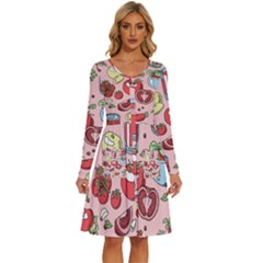 Tomato-seamless-pattern-juicy-tomatoes-food-sauce-ketchup-soup-paste-with-fresh-red-vegetables Long Sleeve Dress With Pocket by uniart180623