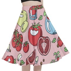 Tomato-seamless-pattern-juicy-tomatoes-food-sauce-ketchup-soup-paste-with-fresh-red-vegetables A-line Full Circle Midi Skirt With Pocket by uniart180623