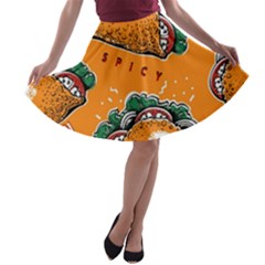 Seamless-pattern-with-taco A-line Skater Skirt by uniart180623