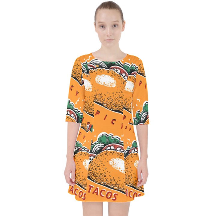 Seamless-pattern-with-taco Quarter Sleeve Pocket Dress