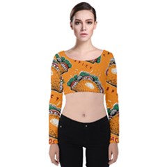 Seamless-pattern-with-taco Velvet Long Sleeve Crop Top