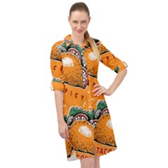 Seamless-pattern-with-taco Long Sleeve Mini Shirt Dress by uniart180623