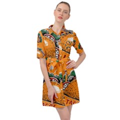 Seamless-pattern-with-taco Belted Shirt Dress by uniart180623