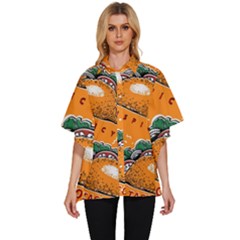 Seamless-pattern-with-taco Women s Batwing Button Up Shirt