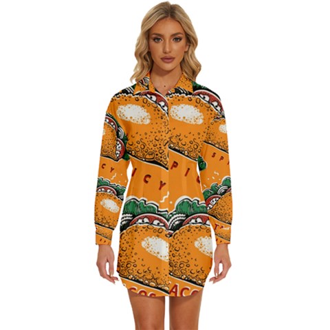 Seamless-pattern-with-taco Womens Long Sleeve Shirt Dress by uniart180623