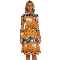 Seamless-pattern-with-taco Long Sleeve Shirt Collar A-line Dress by uniart180623