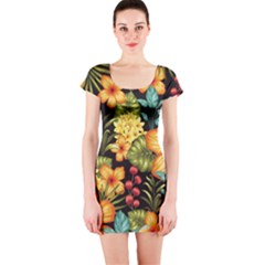 Fabulous-colorful-floral-seamless Short Sleeve Bodycon Dress by uniart180623