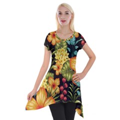 Fabulous-colorful-floral-seamless Short Sleeve Side Drop Tunic by uniart180623