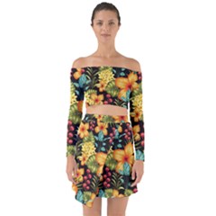 Fabulous-colorful-floral-seamless Off Shoulder Top With Skirt Set by uniart180623