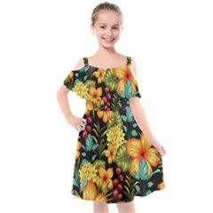 Fabulous-colorful-floral-seamless Kids  Cut Out Shoulders Chiffon Dress by uniart180623