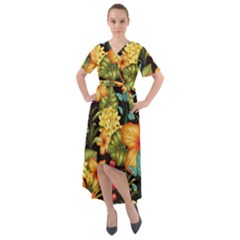 Fabulous-colorful-floral-seamless Front Wrap High Low Dress by uniart180623