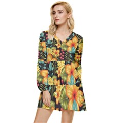 Fabulous-colorful-floral-seamless Tiered Long Sleeve Mini Dress by uniart180623