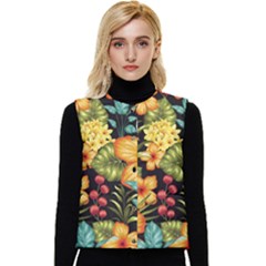 Fabulous-colorful-floral-seamless Women s Short Button Up Puffer Vest by uniart180623