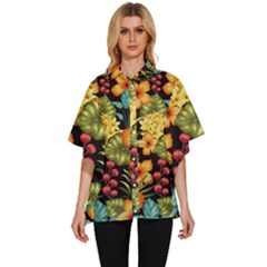 Fabulous-colorful-floral-seamless Women s Batwing Button Up Shirt