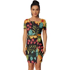 Fabulous-colorful-floral-seamless Fitted Knot Split End Bodycon Dress by uniart180623