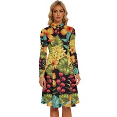 Fabulous-colorful-floral-seamless Long Sleeve Shirt Collar A-line Dress by uniart180623