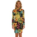 Fabulous-colorful-floral-seamless Long Sleeve Shirt Collar Bodycon Dress View1