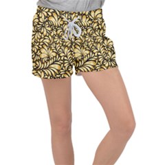 Damask-teardrop-gold-ornament-seamless-pattern Women s Velour Lounge Shorts by uniart180623