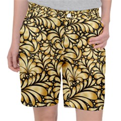 Damask-teardrop-gold-ornament-seamless-pattern Women s Pocket Shorts by uniart180623