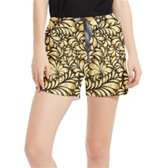 Damask-teardrop-gold-ornament-seamless-pattern Women s Runner Shorts by uniart180623