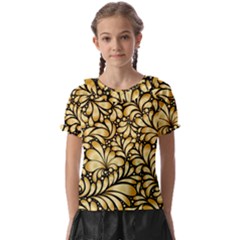 Damask-teardrop-gold-ornament-seamless-pattern Kids  Frill Chiffon Blouse by uniart180623