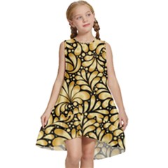 Damask-teardrop-gold-ornament-seamless-pattern Kids  Frill Swing Dress by uniart180623