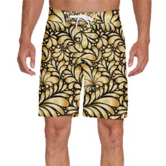 Damask-teardrop-gold-ornament-seamless-pattern Men s Beach Shorts by uniart180623