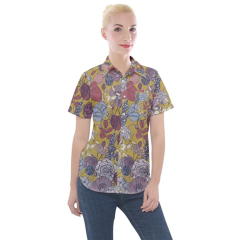 Floral-seamless-pattern-with-flowers-vintage-background-colorful-illustration Women s Short Sleeve Pocket Shirt by uniart180623