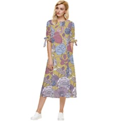 Floral-seamless-pattern-with-flowers-vintage-background-colorful-illustration Bow Sleeve Chiffon Midi Dress by uniart180623