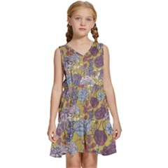 Floral-seamless-pattern-with-flowers-vintage-background-colorful-illustration Kids  Sleeveless Tiered Mini Dress by uniart180623