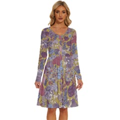 Floral-seamless-pattern-with-flowers-vintage-background-colorful-illustration Long Sleeve Dress With Pocket by uniart180623