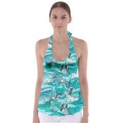 Sea-waves-seamless-pattern Babydoll Tankini Top by uniart180623