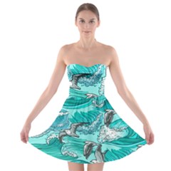 Sea-waves-seamless-pattern Strapless Bra Top Dress by uniart180623