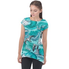 Sea-waves-seamless-pattern Cap Sleeve High Low Top by uniart180623