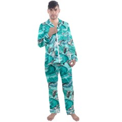 Sea-waves-seamless-pattern Men s Long Sleeve Satin Pajamas Set by uniart180623