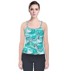 Sea-waves-seamless-pattern Velvet Spaghetti Strap Top by uniart180623