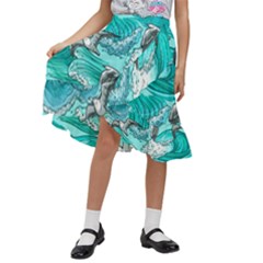 Sea-waves-seamless-pattern Kids  Ruffle Flared Wrap Midi Skirt by uniart180623