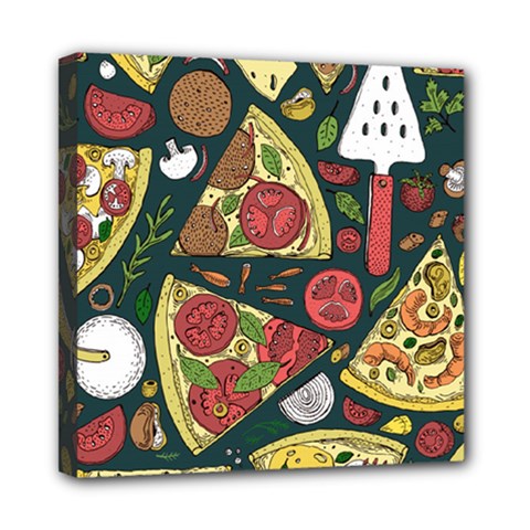 Vector-seamless-pizza-slice-pattern-hand-drawn-pizza-illustration-great-pizzeria-menu-background Mini Canvas 8  X 8  (stretched) by uniart180623