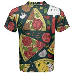 Vector-seamless-pizza-slice-pattern-hand-drawn-pizza-illustration-great-pizzeria-menu-background Men s Cotton Tee by uniart180623