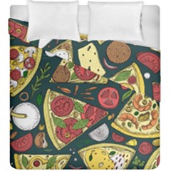 Vector-seamless-pizza-slice-pattern-hand-drawn-pizza-illustration-great-pizzeria-menu-background Duvet Cover Double Side (king Size) by uniart180623