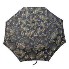 Elegant-pattern-with-golden-tropical-leaves Folding Umbrellas by uniart180623