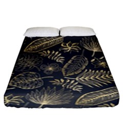 Elegant-pattern-with-golden-tropical-leaves Fitted Sheet (king Size) by uniart180623