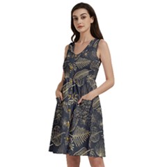 Elegant-pattern-with-golden-tropical-leaves Sleeveless Dress With Pocket by uniart180623