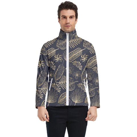 Elegant-pattern-with-golden-tropical-leaves Men s Bomber Jacket by uniart180623