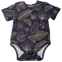 Elegant-pattern-with-golden-tropical-leaves Baby Short Sleeve Bodysuit by uniart180623