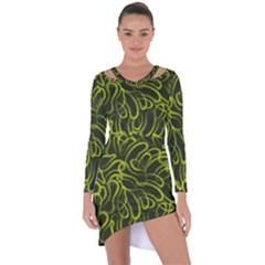 Green-abstract-stippled-repetitive-fashion-seamless-pattern Asymmetric Cut-out Shift Dress by uniart180623