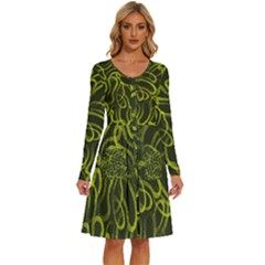 Green-abstract-stippled-repetitive-fashion-seamless-pattern Long Sleeve Dress With Pocket by uniart180623